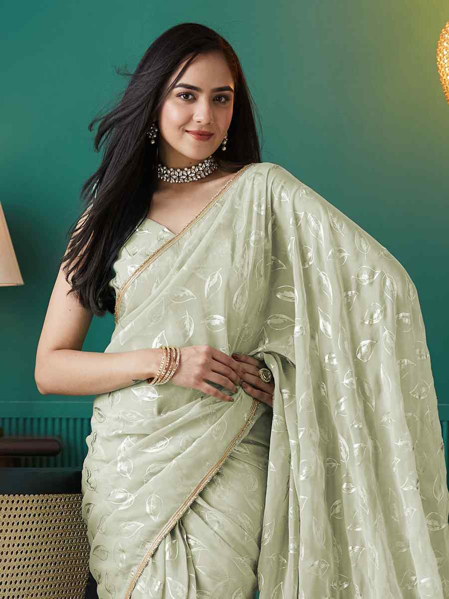 Pista Organza Printed Party Reception Festival Wedding Fancy Classic Style Sarees