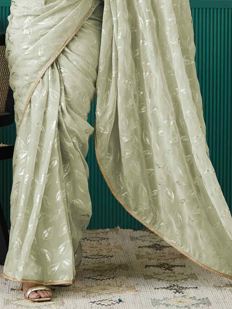 Pista Organza Printed Party Reception Festival Wedding Fancy Classic Style Sarees
