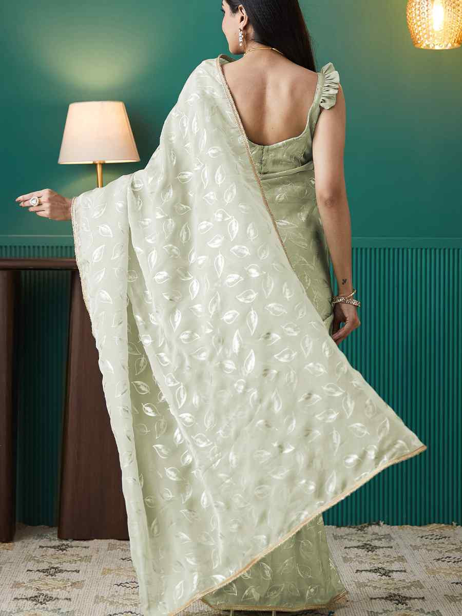 Pista Organza Printed Party Reception Festival Wedding Fancy Classic Style Sarees