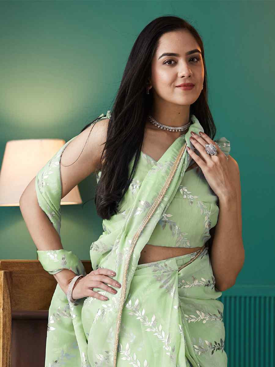 Pista Organza Printed Party Reception Festival Wedding Fancy Classic Style Sarees