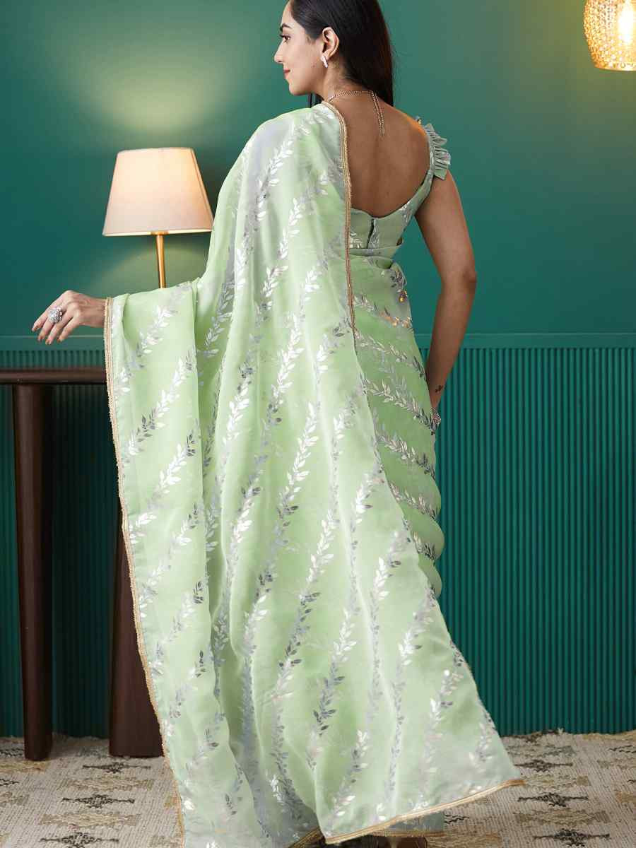 Pista Organza Printed Party Reception Festival Wedding Fancy Classic Style Sarees