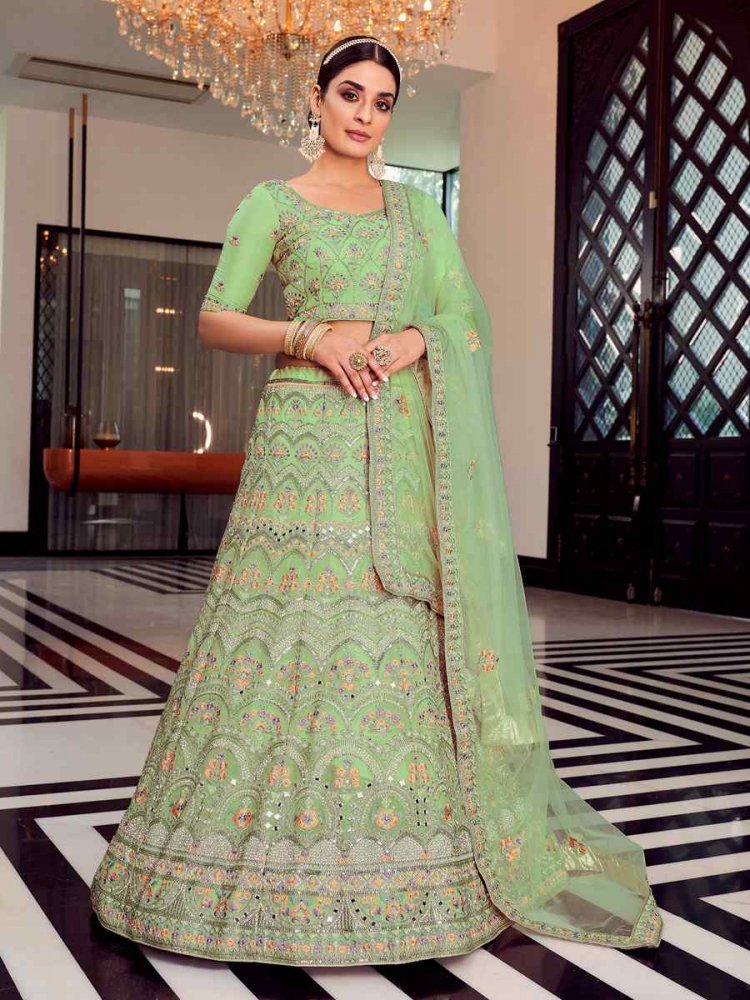 Pista Organza Zari Bridal Heavy Border Lehenga Choli