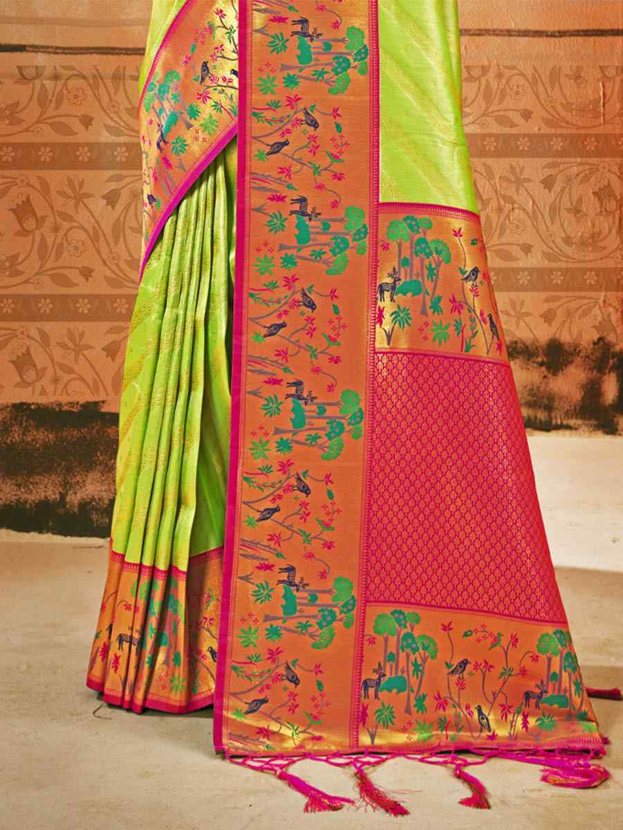 Pista Paithani Silk Handwoven Wedding Festival Heavy Border Saree