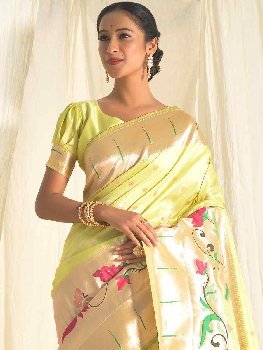 Pista Paithani Silk Handwoven Wedding Festival Heavy Border Saree