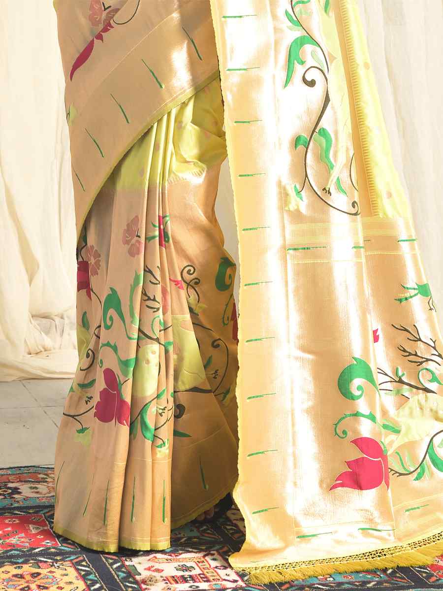 Pista Paithani Silk Handwoven Wedding Festival Heavy Border Saree