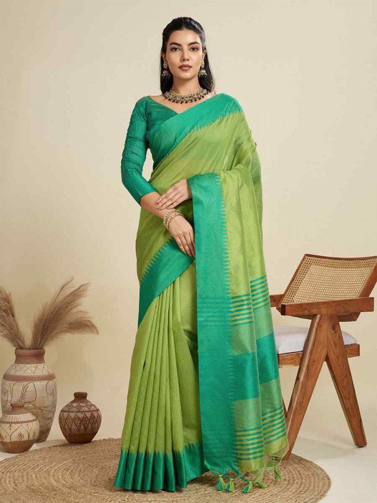 Image of Pista Premium Khadi Raw Silk Zari Handwoven Casual Reception Festival Wedding Fancy Classic Style Sarees