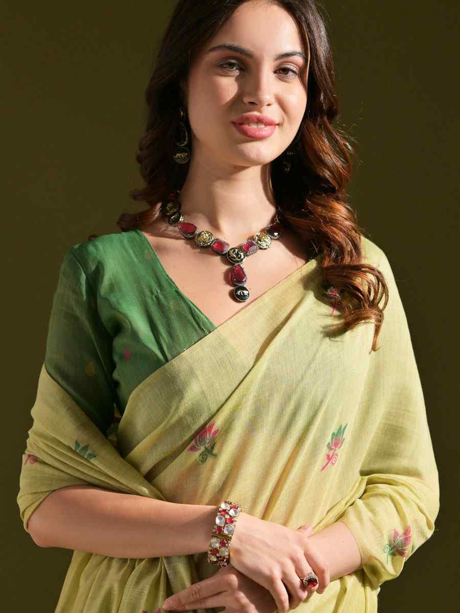 Pista Premium Soft Muga Cotton Handwoven Casual Reception Festival Wedding Fancy Classic Style Sarees