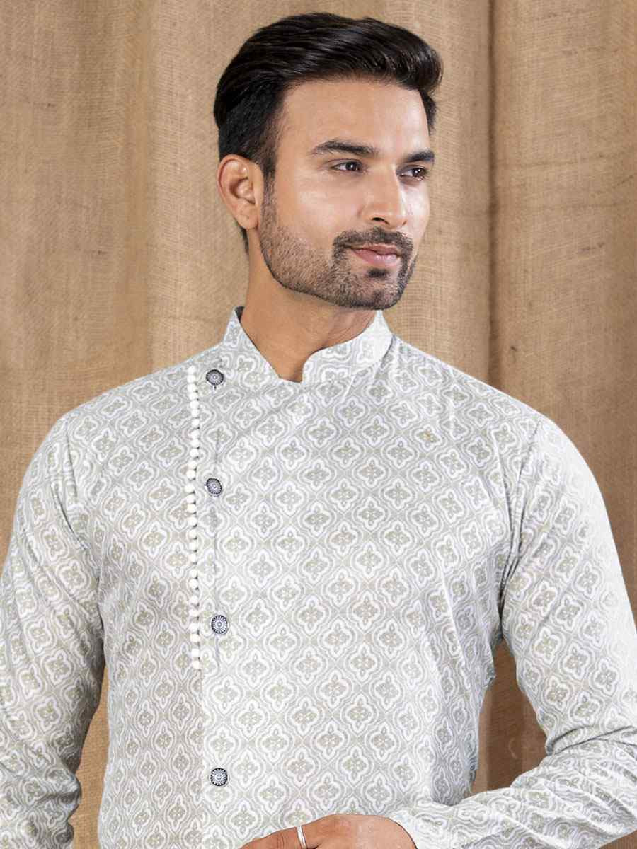 Pista Printed Cotton Silk Embroidery Festival Wedding Party Mens Kurta