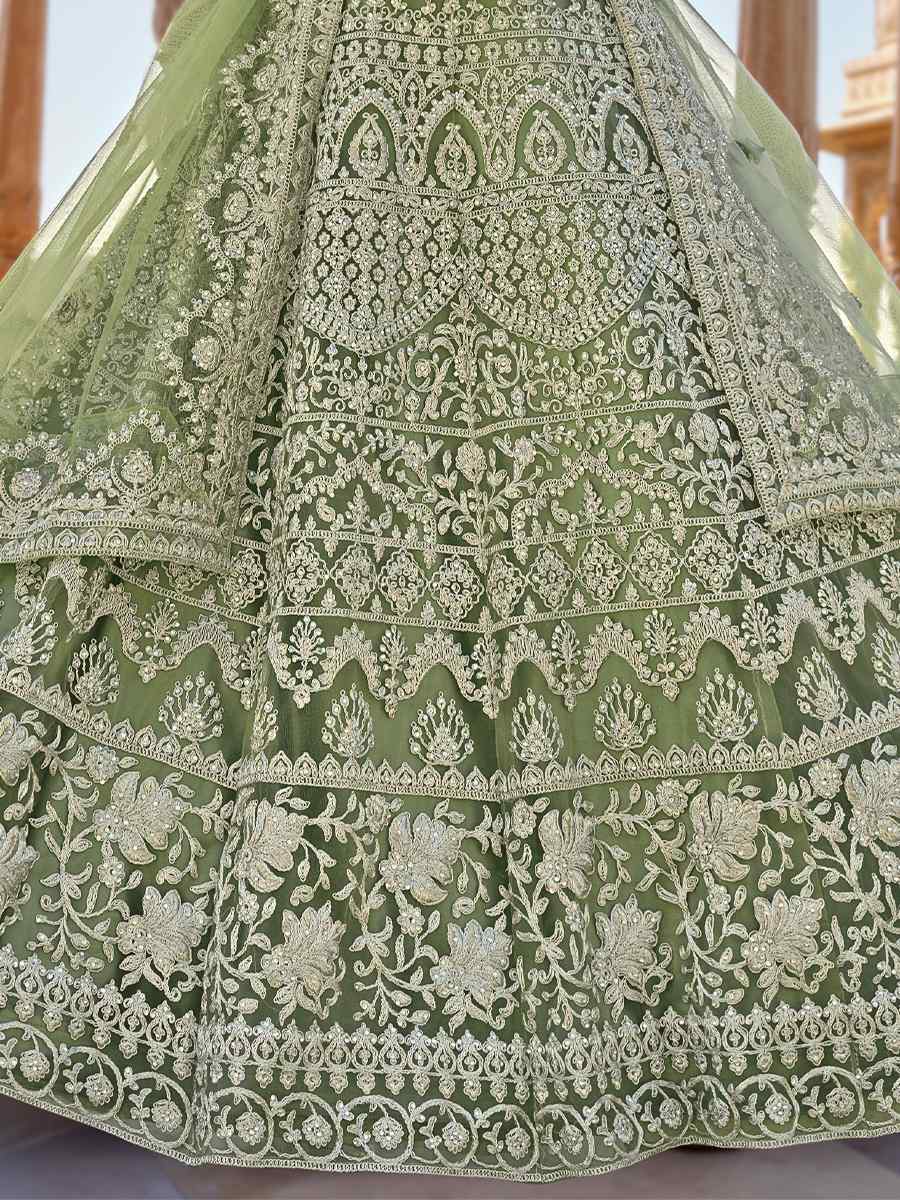 Pista Pure Butterfly Net Embroidered Festival Wedding Anarkali Salwar Kameez