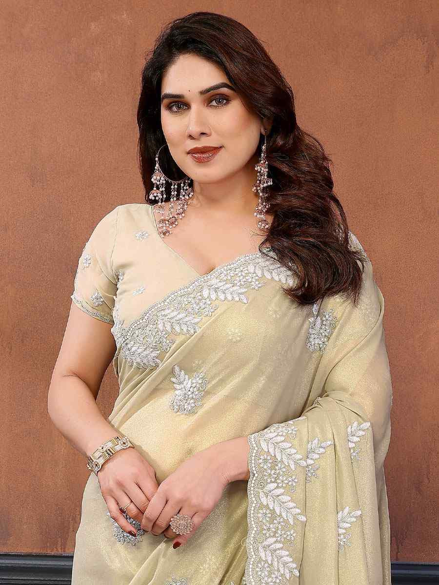 Pista Pure Georgette Embroidery Festival Wedding Fancy Heavy Border Saree