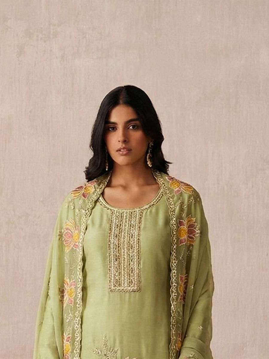 Pista Pure Shimmer Silk Embroidery Floral Sequins Party Wedding Festival Casual Ready Pant Salwar Kameez