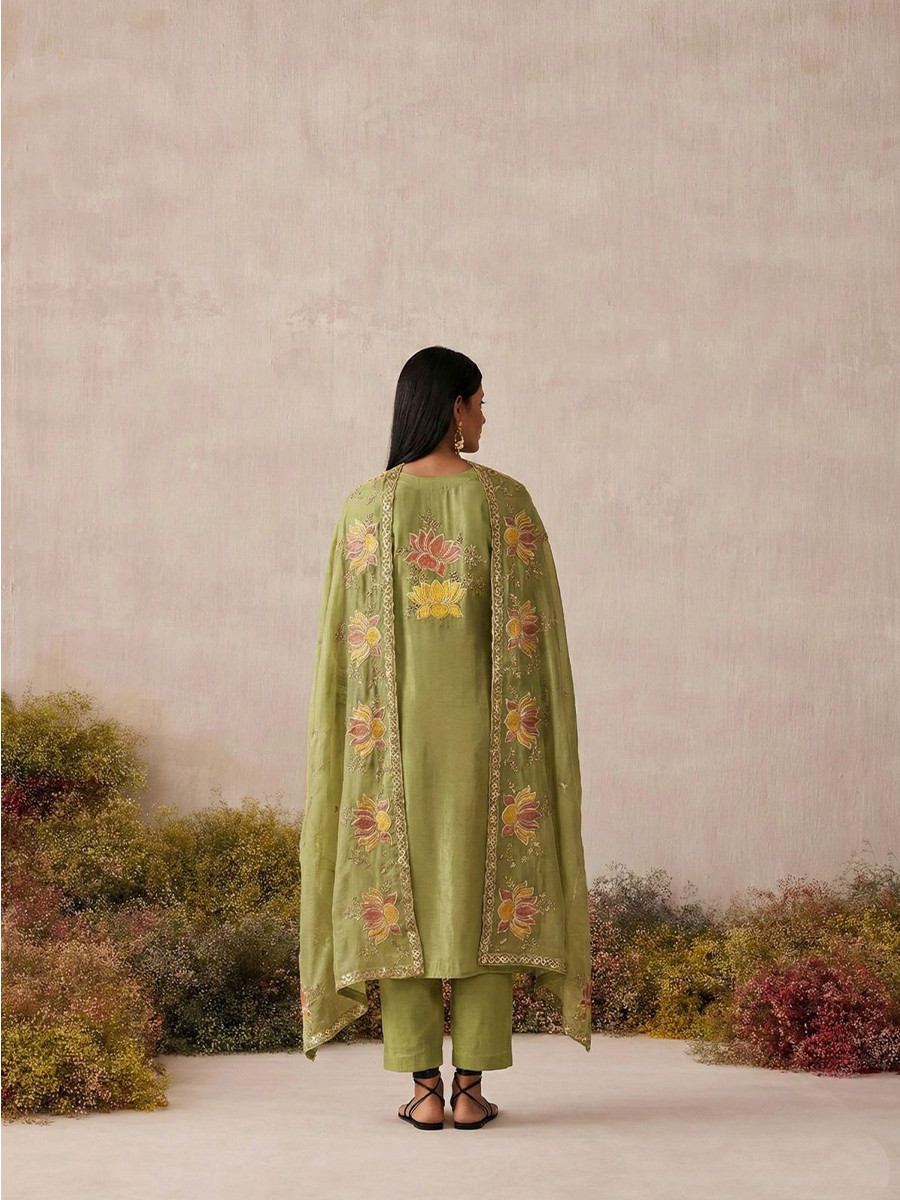 Pista Pure Shimmer Silk Embroidery Floral Sequins Party Wedding Festival Casual Ready Pant Salwar Kameez