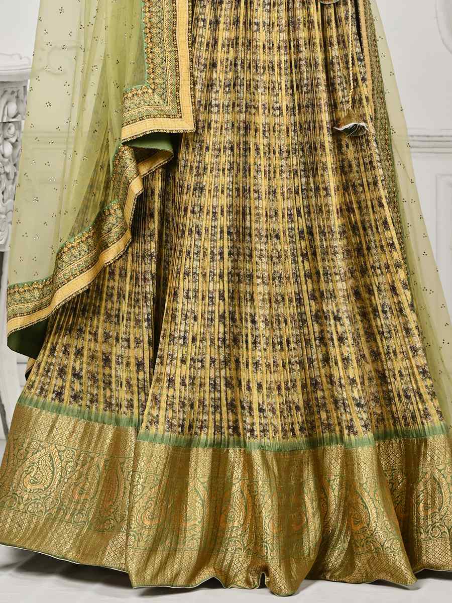 Pista Pure Silk Printed Mehendi Festival Circular Lehenga Choli