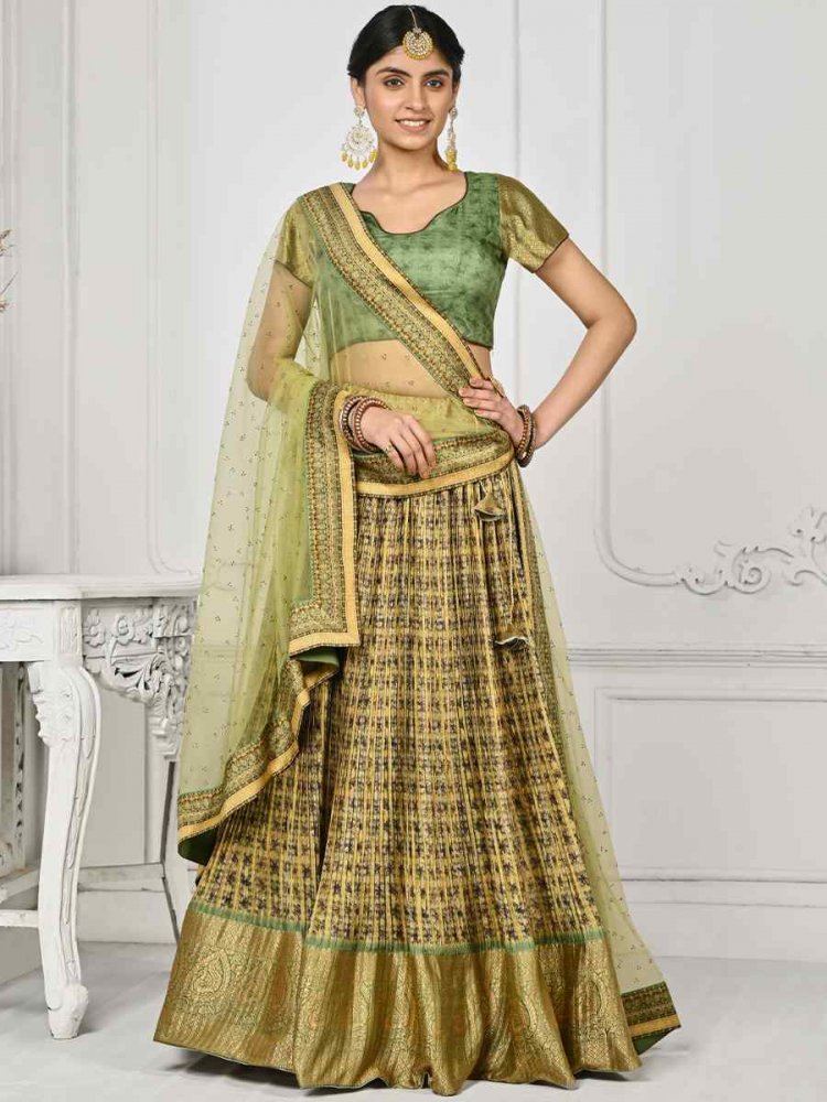 Pista Pure Silk Printed Mehendi Festival Circular Lehenga Choli