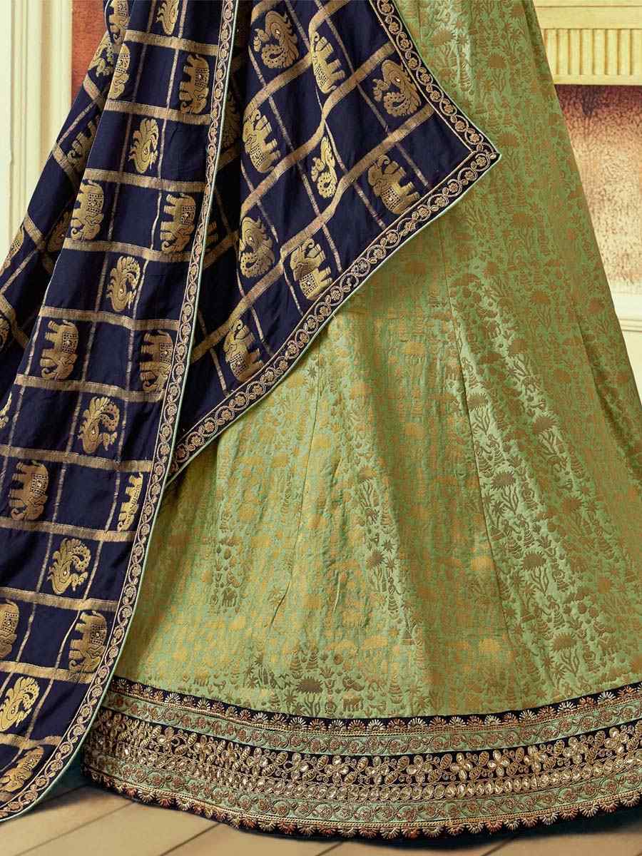 Pista Raw Silk Embroidered Festival Wedding Circular Lehenga Choli