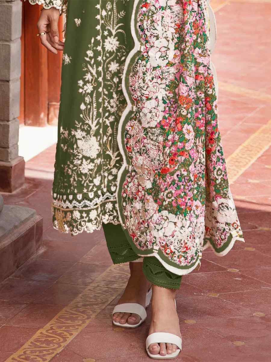 Pista Rayon Cotton Embroidered Festival Mehendi Pant Salwar Kameez