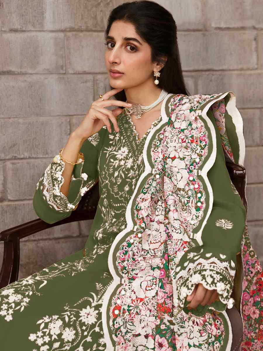 Pista Rayon Cotton Embroidered Festival Mehendi Pant Salwar Kameez