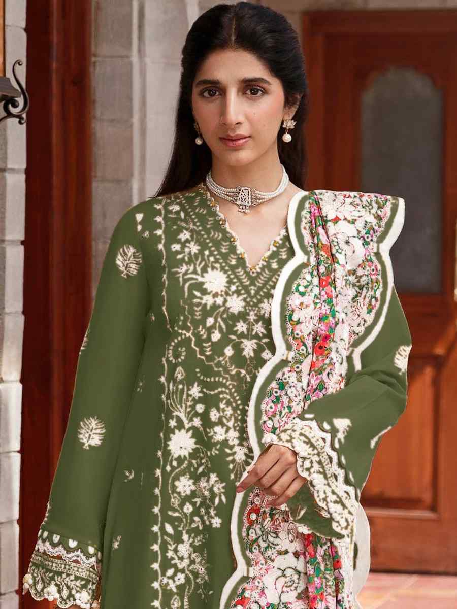 Pista Rayon Cotton Embroidered Festival Mehendi Pant Salwar Kameez