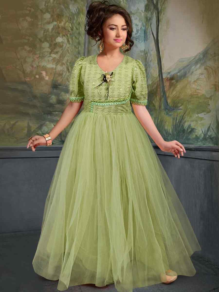 Pista Rayon Soft Net Embroidered Party Wedding Salwars Girls Wear