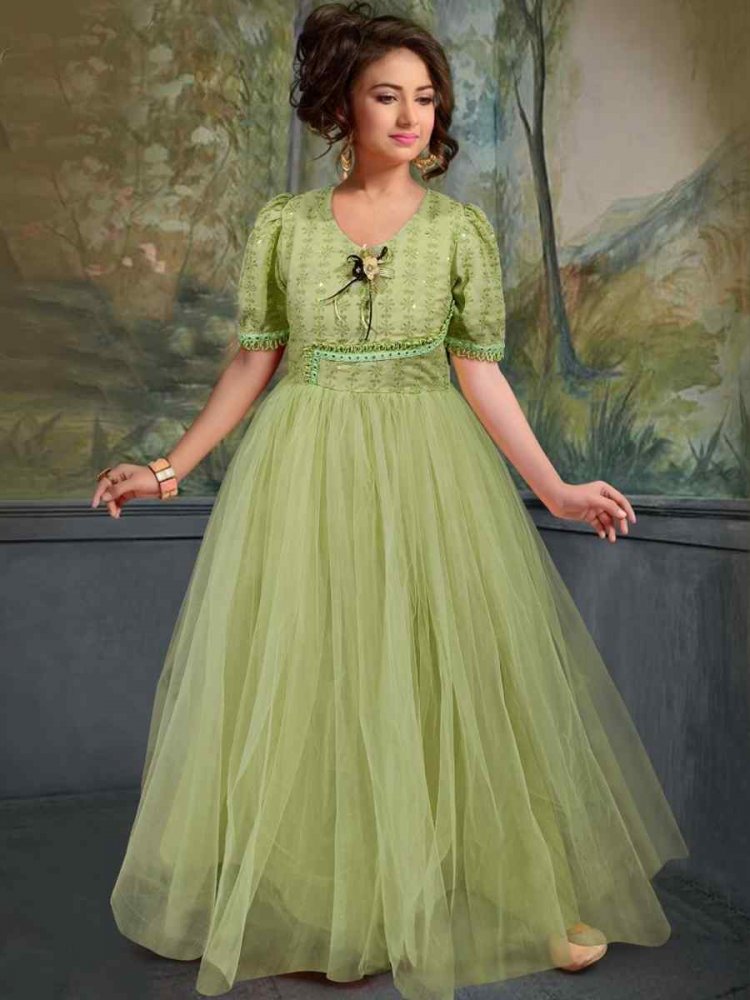 Pista Rayon Soft Net Embroidered Party Wedding Salwars Girls Wear