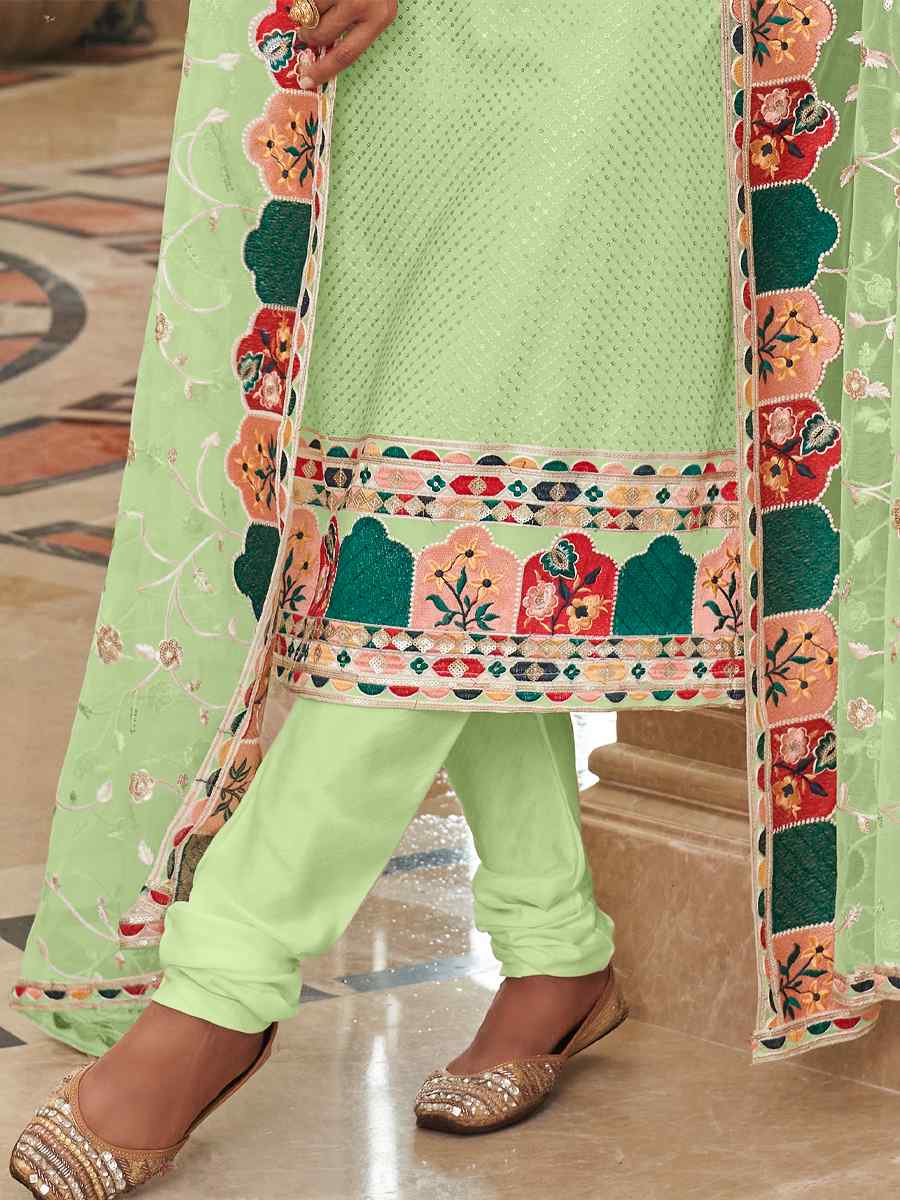 Pista Real Georgette Embroidered Festival Wedding Pant Salwar Kameez