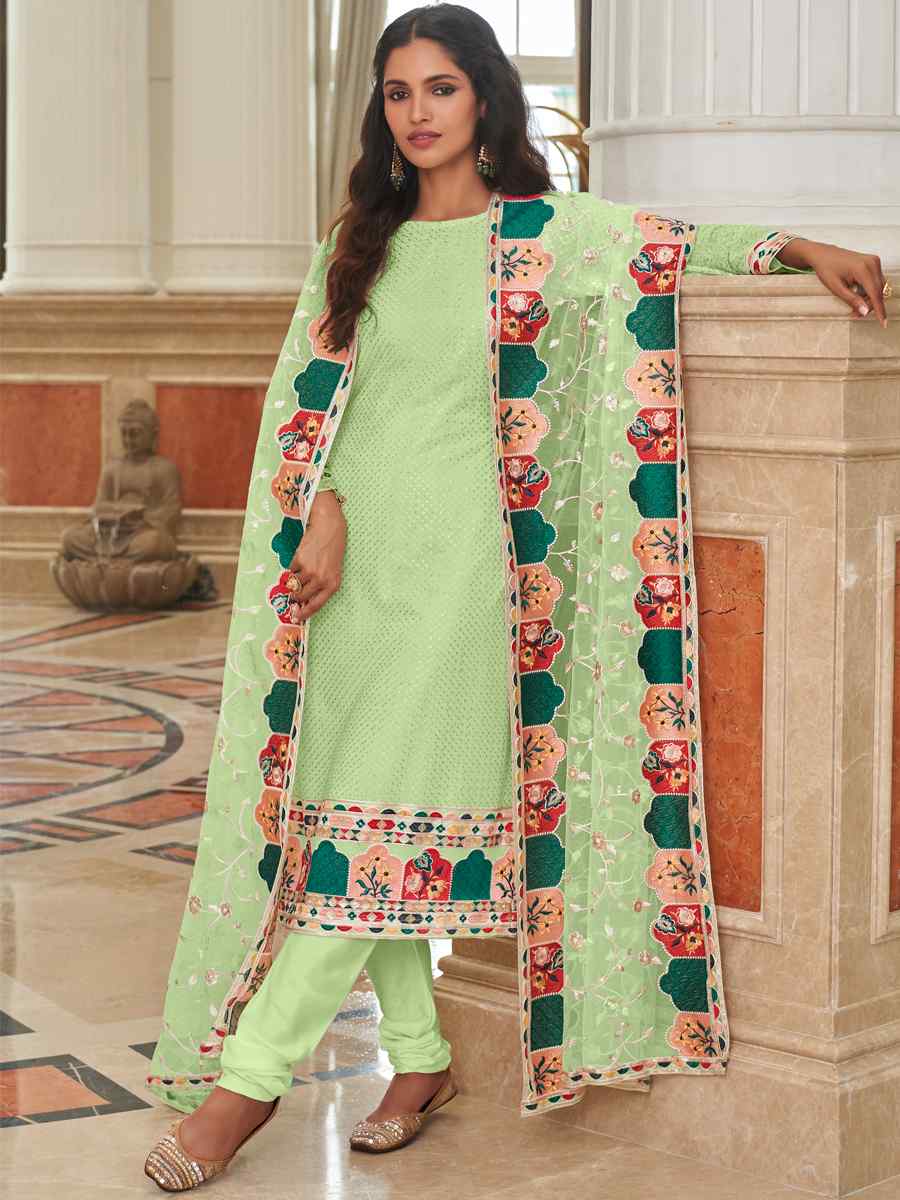 Pista Real Georgette Embroidered Festival Wedding Pant Salwar Kameez