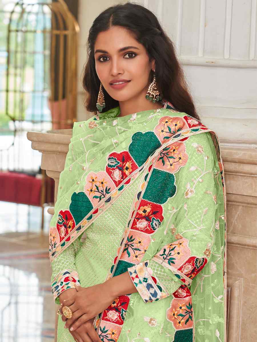 Pista Real Georgette Embroidered Festival Wedding Pant Salwar Kameez