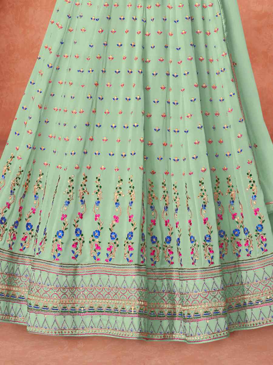Pista Real Georgette Embroidered Party Festival Bollywood Style Anarkali Salwar Kameez