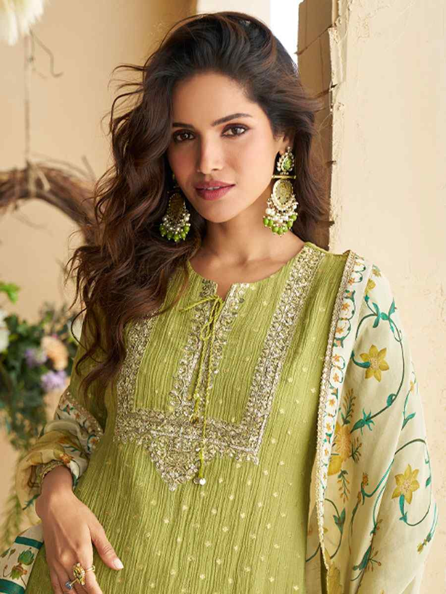 Pista Real Premium Chinon Silk Embroidery Party Wedding Festival Casual Ready Palazzo Pant Salwar Kameez