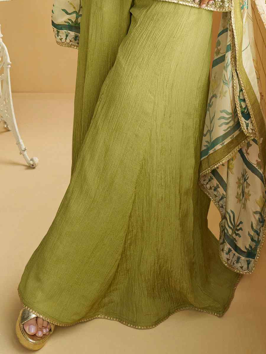 Pista Real Premium Chinon Silk Embroidery Party Wedding Festival Casual Ready Palazzo Pant Salwar Kameez