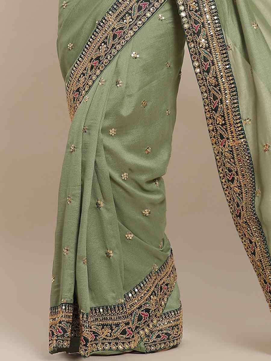Pista Royal Vichitra Silk Handwoven Wedding Festival Heavy Border Saree