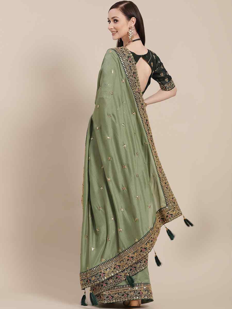 Pista Royal Vichitra Silk Handwoven Wedding Festival Heavy Border Saree
