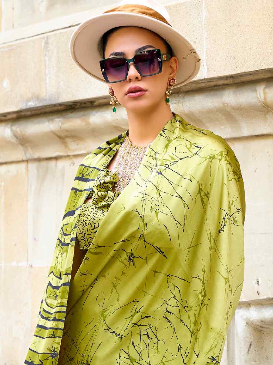 Pista Satin Crepe Printed Casual Festival Contemporary Saree