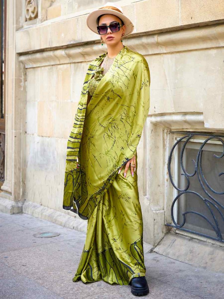 Pista Satin Crepe Printed Casual Festival Contemporary Saree