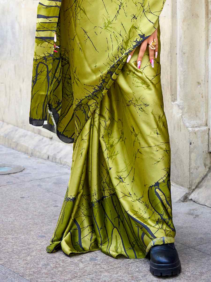 Pista Satin Crepe Printed Casual Festival Contemporary Saree