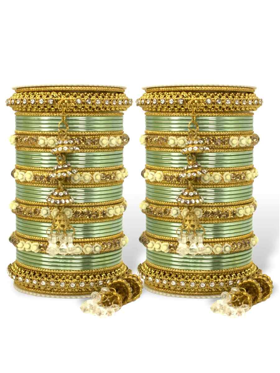 Pista Silk Aluminium Alloy Jhumki Festival Wear Kundan Bangles