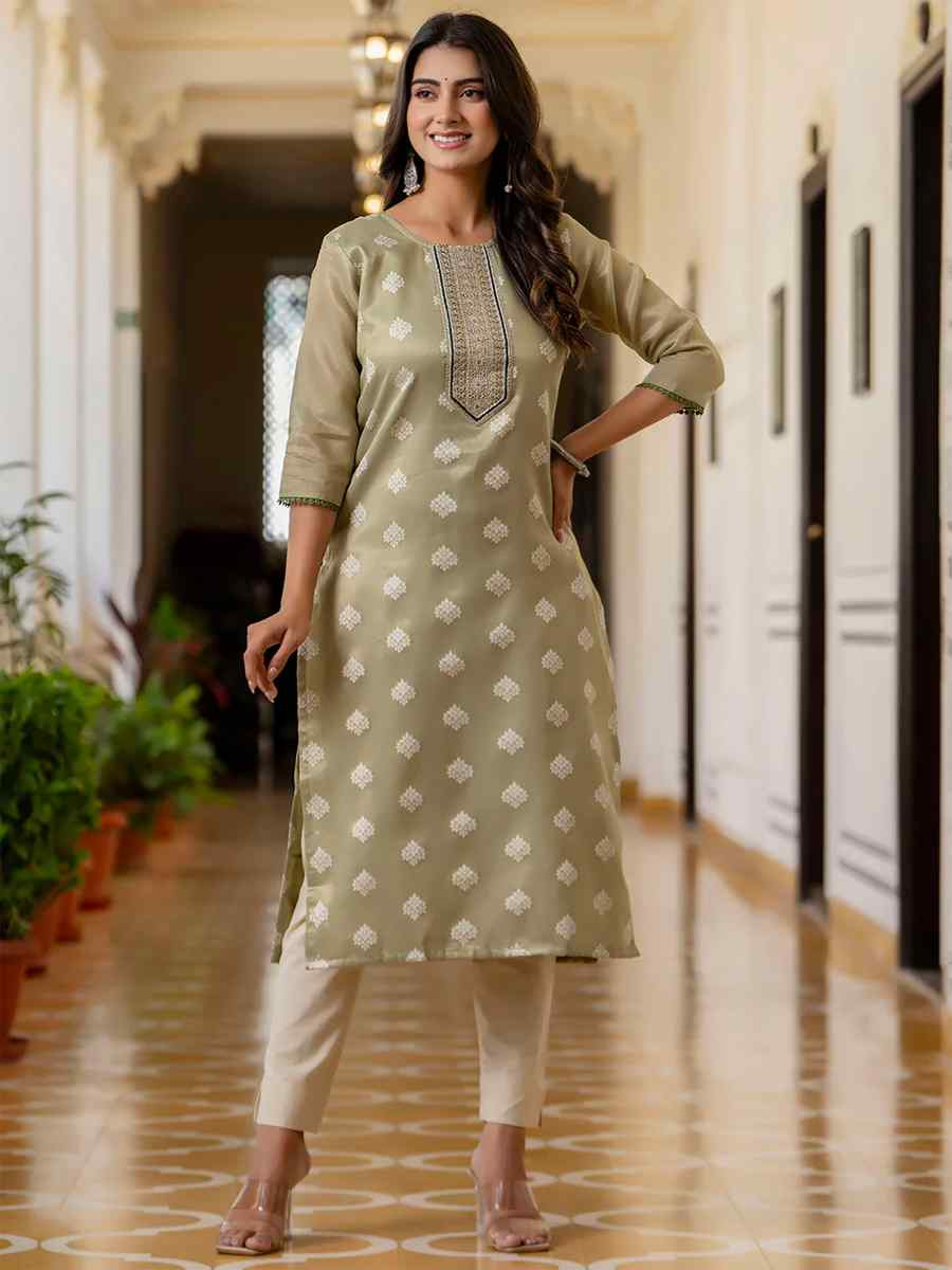 Pista Silk Blend Embroidered Festival Casual Kurti