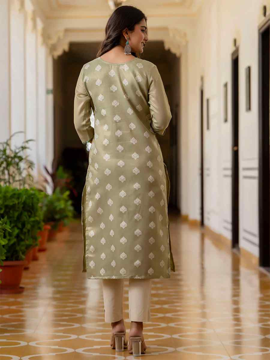 Pista Silk Blend Embroidered Festival Casual Kurti