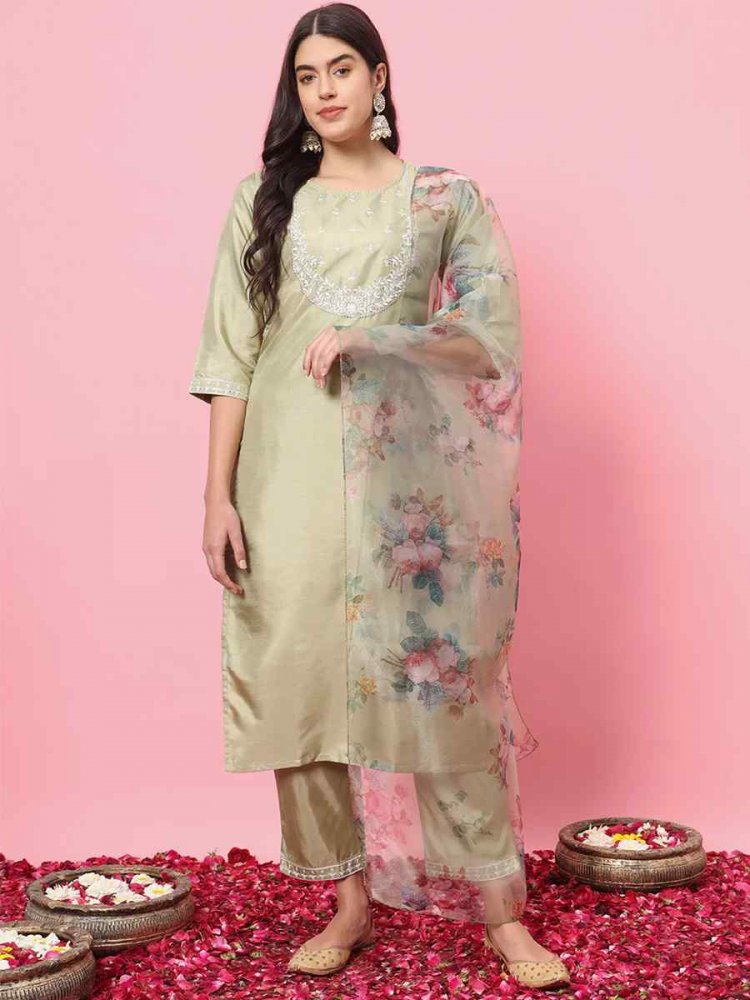 Pista Silk Blend Embroidered Festival Casual Ready Pant Salwar Kameez