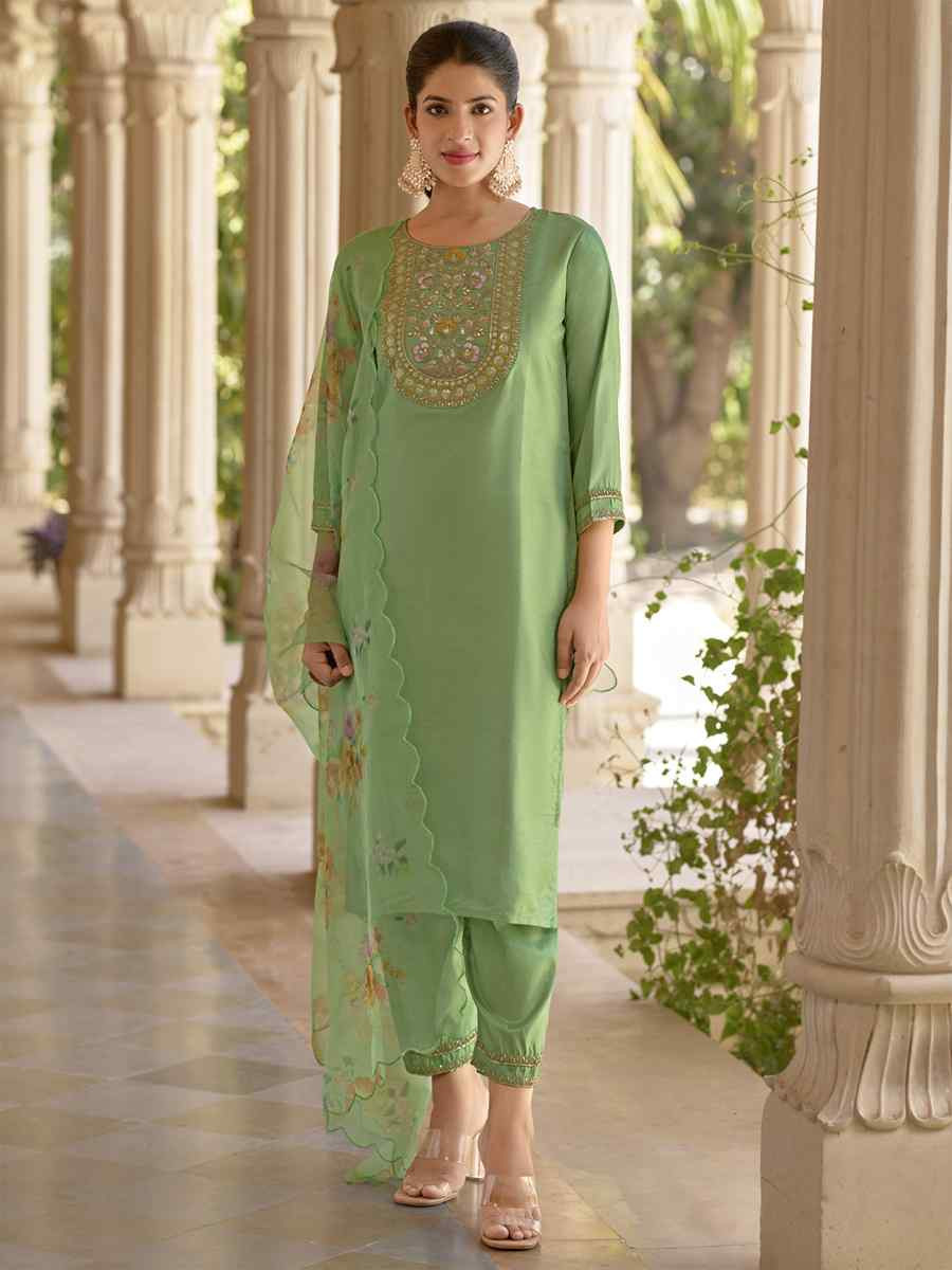 Pista Silk Blend Embroidery Party Wedding Festival Casual Ready Pant Salwar Kameez