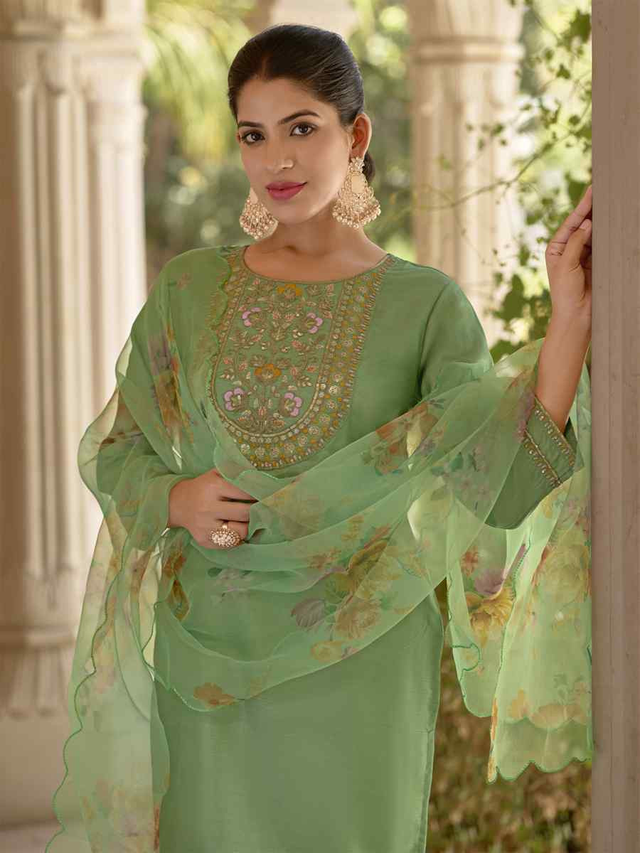 Pista Silk Blend Embroidery Party Wedding Festival Casual Ready Pant Salwar Kameez