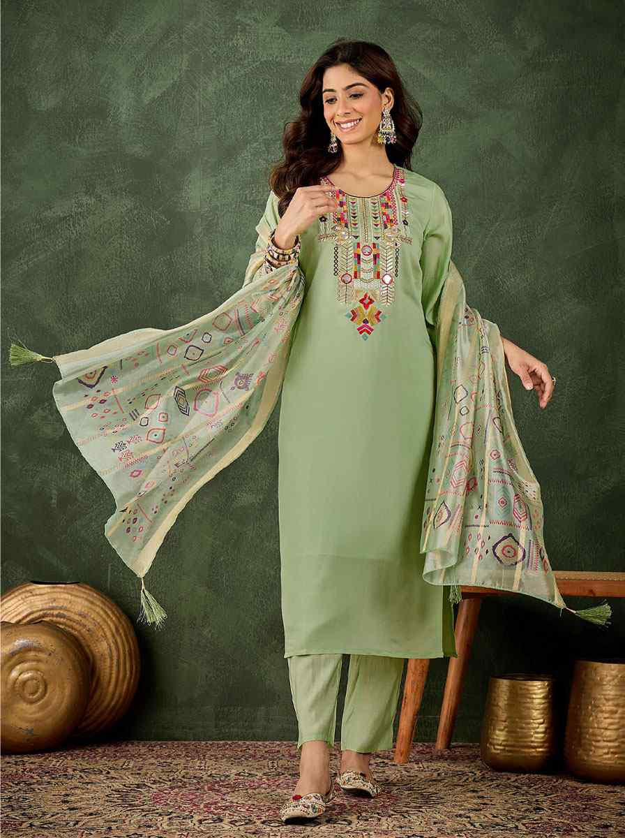 Pista Silk Blend Embroidery Party Wedding Festival Casual Ready Pant Salwar Kameez