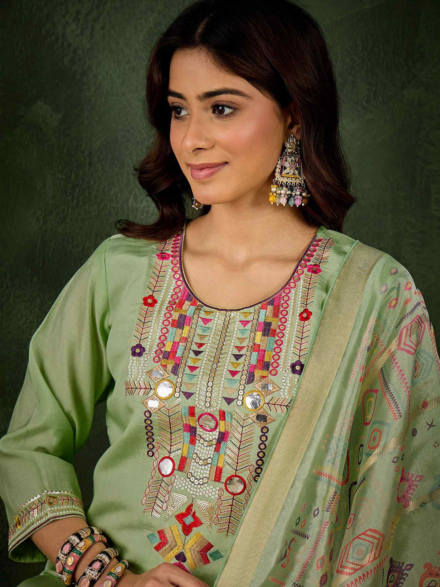 Pista Silk Blend Embroidery Party Wedding Festival Casual Ready Pant Salwar Kameez