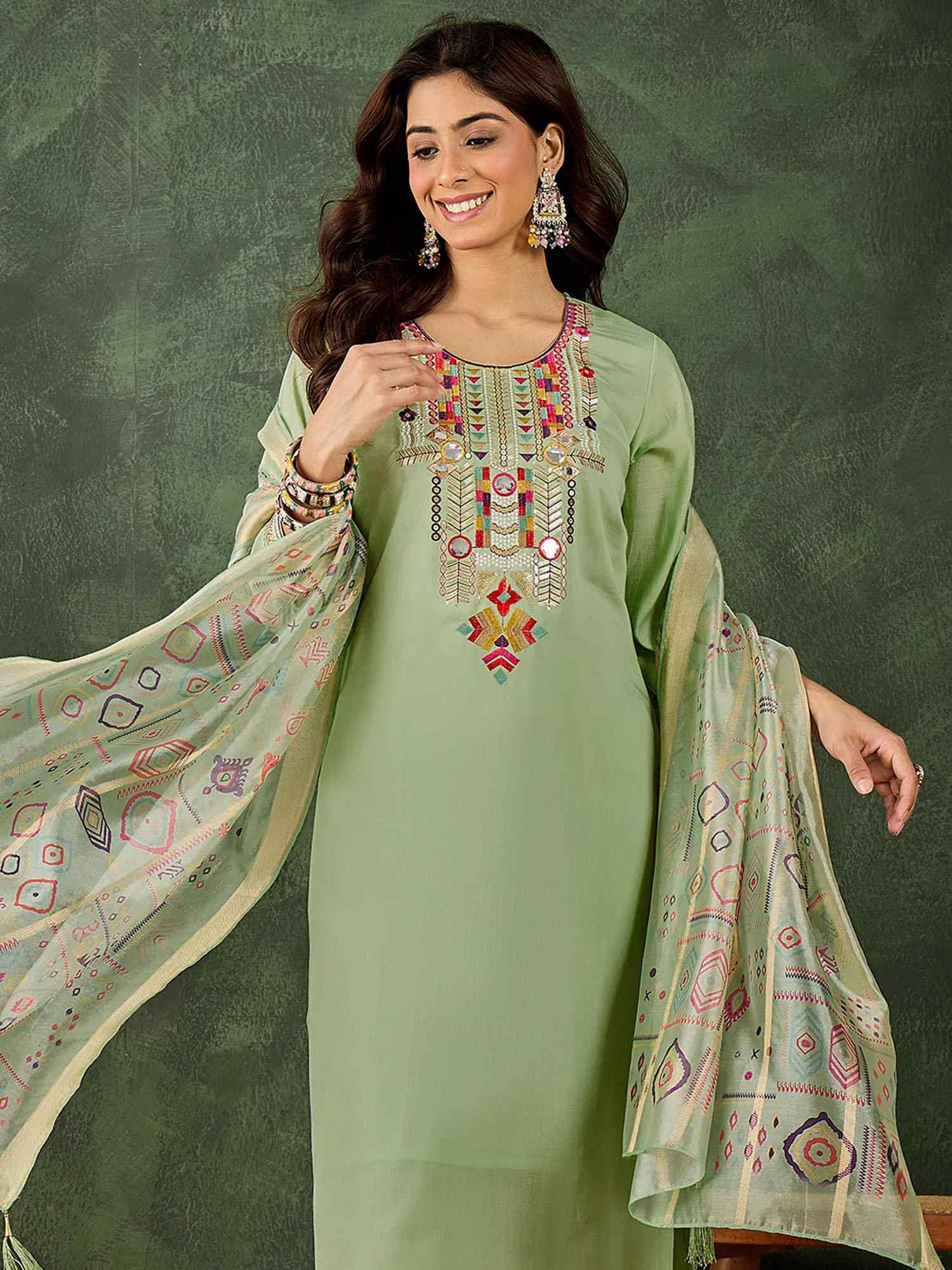 Pista Silk Blend Embroidery Party Wedding Festival Casual Ready Pant Salwar Kameez