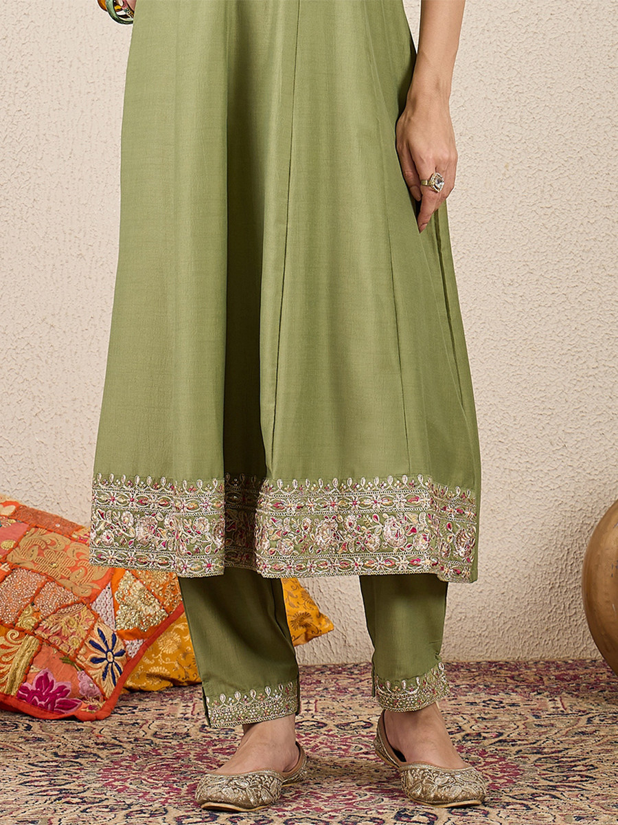 Pista Silk Blend Embroidery Wedding Party Festival Casual Ready Pant Salwar Kameez