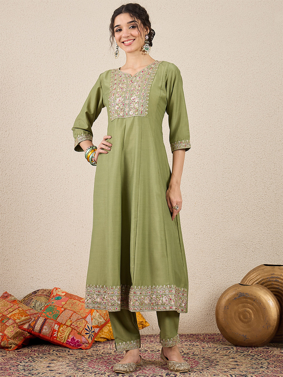 Pista Silk Blend Embroidery Wedding Party Festival Casual Ready Pant Salwar Kameez