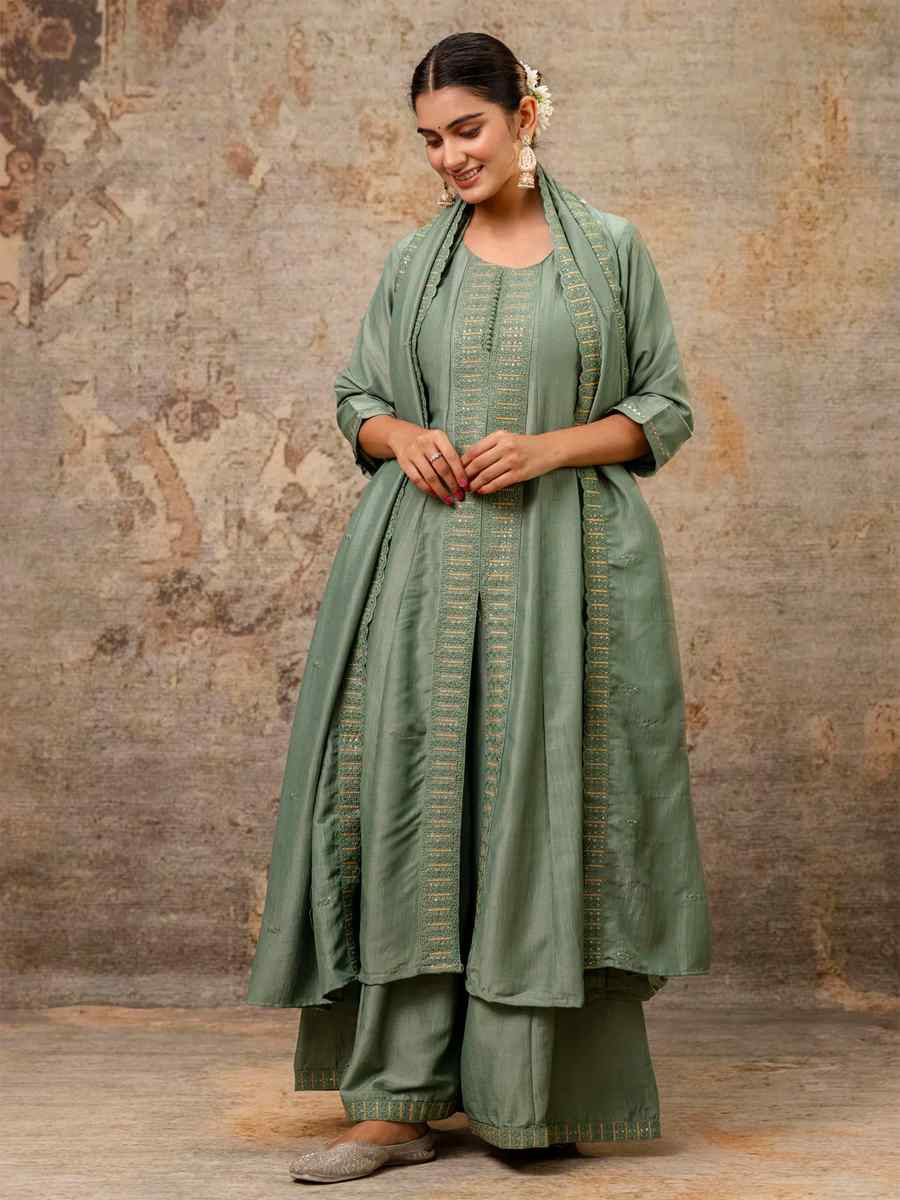 Pista Silk BlendEmbroidered Casual Festival Ready Palazzo Pant Salwar Kameez