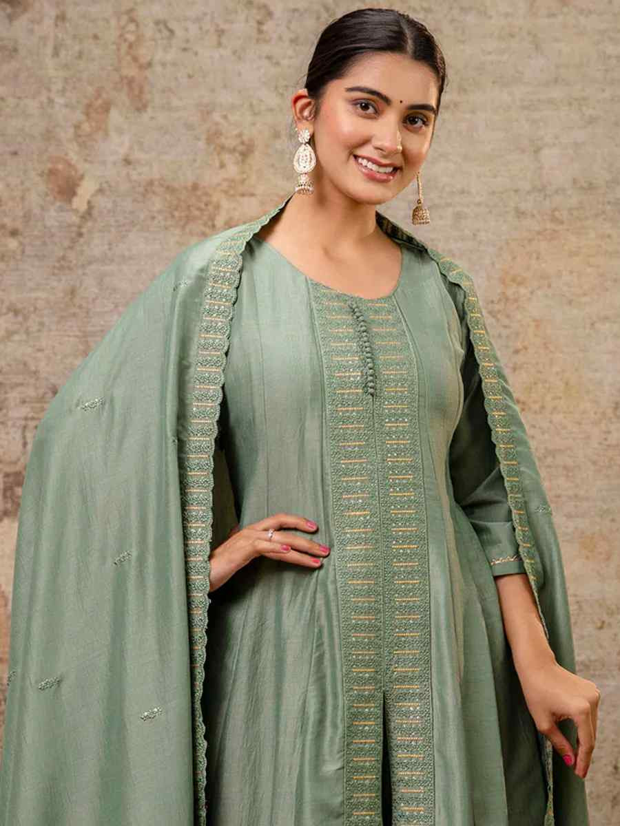 Pista Silk BlendEmbroidered Casual Festival Ready Palazzo Pant Salwar Kameez