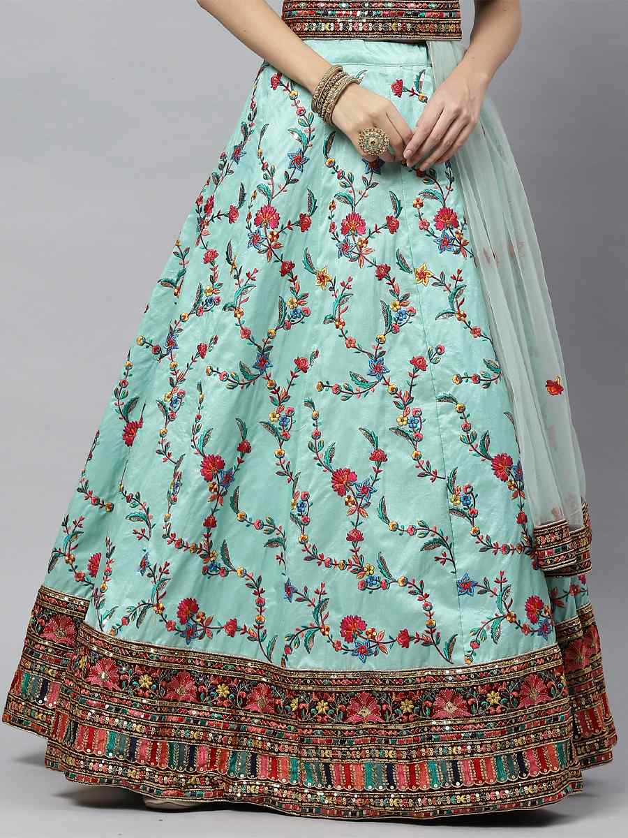 Pista Silk Embroidered Party Wear Wedding Heavy Border Lehenga Choli