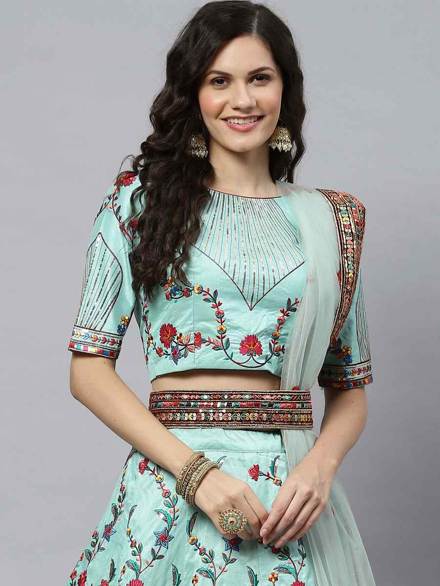 Pista Silk Embroidered Party Wear Wedding Heavy Border Lehenga Choli